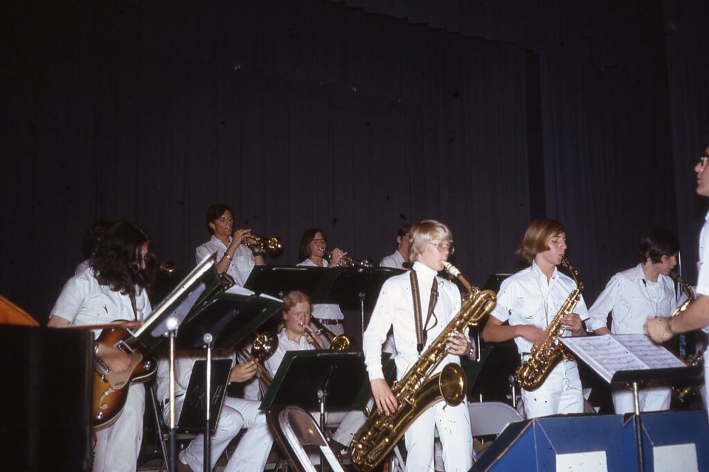 HHS Jazz Band performing at event in the high school auditorium in Spring 1974