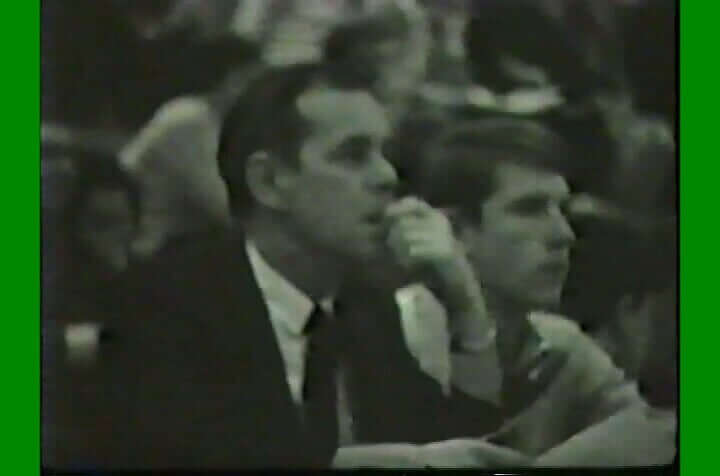 Jim Harmon and Phil Webb at the scorer’s table at Midget League Basketball All Star Night 1969
