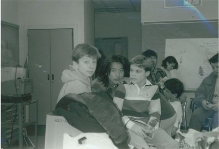 Chip Bergstrom, Tom Doherty, and Dave Engelson in their 8th grade homeroom in 1989.